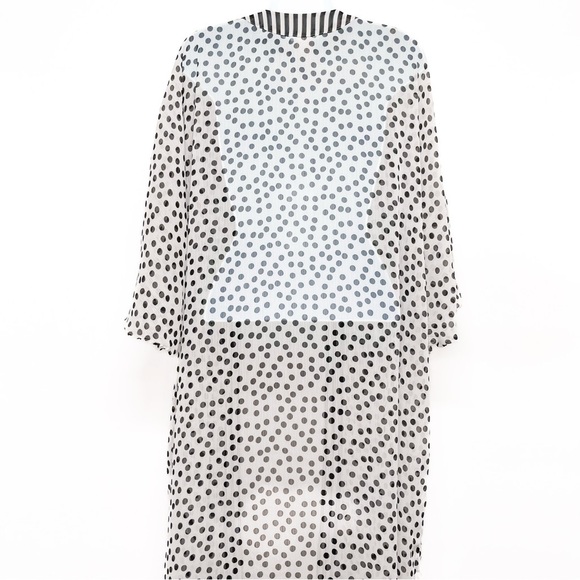 Stripe Polka Dot Print Sheer Long Open Kimono Blouse Top Duster Large XL - Picture 7 of 8